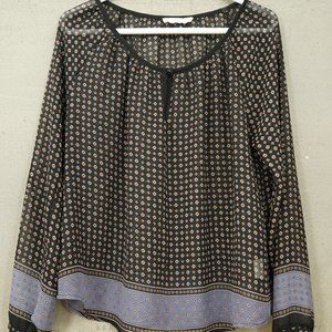 LUSH Large Ladies Sheer Summer Blouse Black & Blue Polkadot Floral